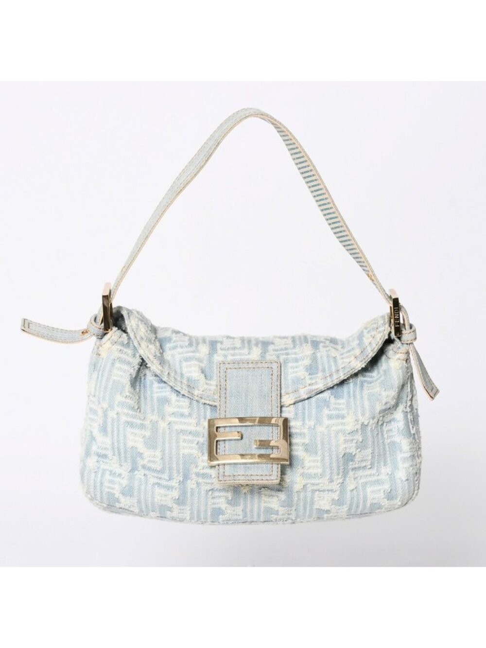 Fendi Mamma Baguette Shoulder Bag Light Blue White Silver